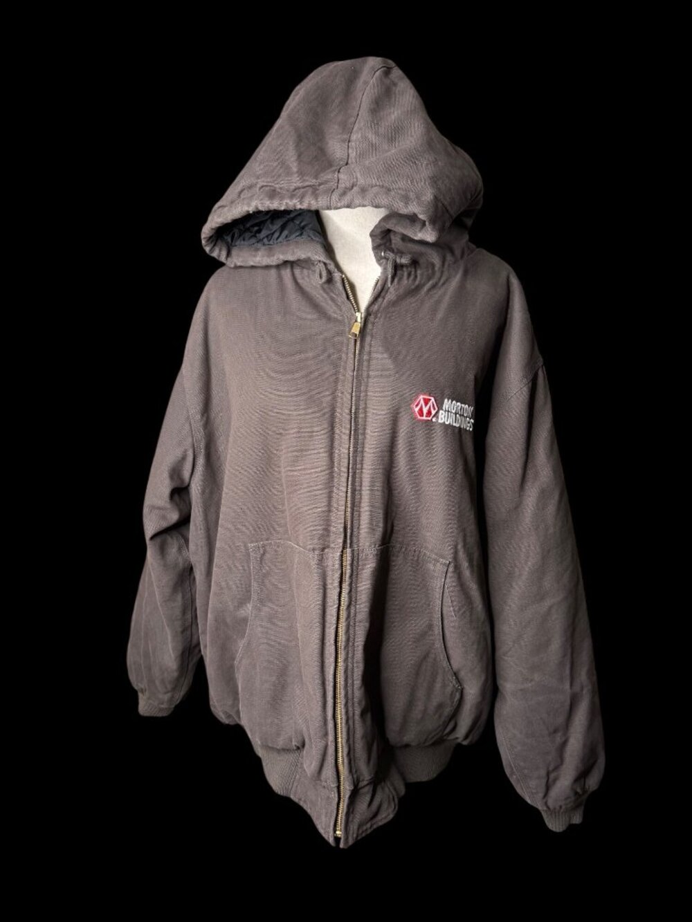 Dunbrooke Jacket XL Morton Buildings Logo Brown Canvas Hooded Chore Barn quilted